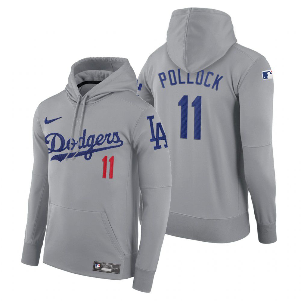 Men Los Angeles Dodgers #11 Pollock gray road hoodie 2021 MLB Nike Jerseys->los angeles dodgers->MLB Jersey